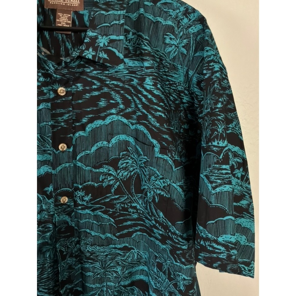 Cooke Street Hawaiian Shirt Mens XXL Black Teal Island Print Aloha - Picture 3 of 6